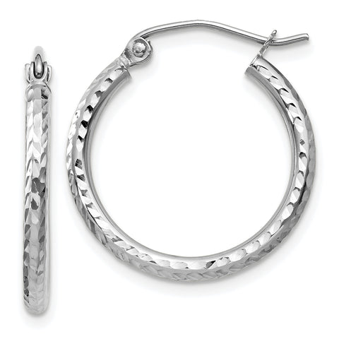 14k White Gold Diamond-cut 2mm Round Tube Hoop Earrings TC222 - shirin-diamonds