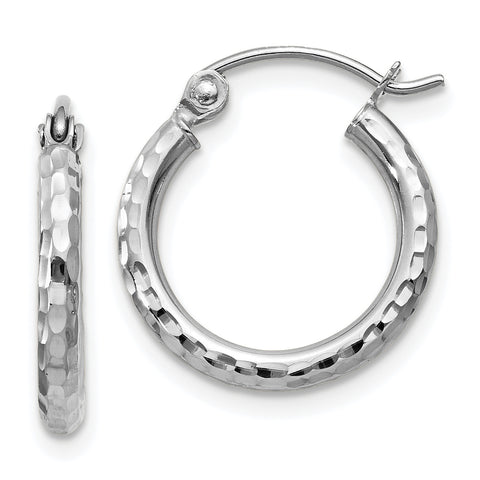 14k White Gold Diamond-cut 2mm Round Tube Hoop Earrings TC223 - shirin-diamonds