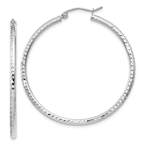 14k White Gold Diamond-cut 2mm Round Tube Hoop Earrings TC225 - shirin-diamonds