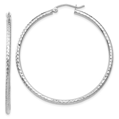14k White Gold Diamond-cut 2mm Round Tube Hoop Earrings TC226 - shirin-diamonds