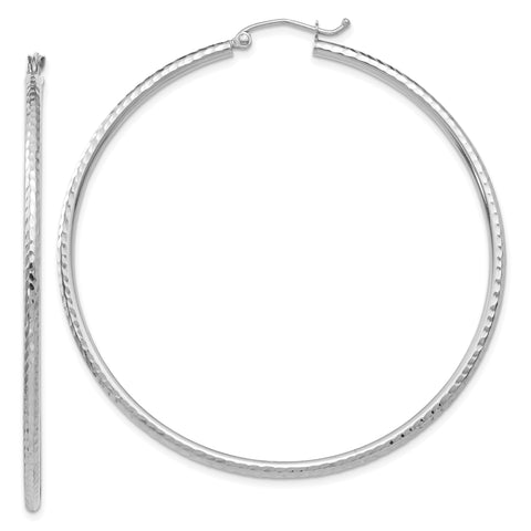 14k White Gold Diamond-cut 2mm Round Tube Hoop Earrings TC228 - shirin-diamonds