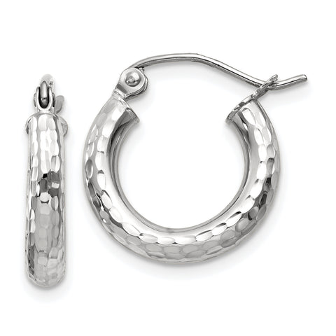 14k White Gold Diamond-cut 3mm Round Hoop Earrings TC255 - shirin-diamonds