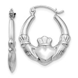 14k White Gold Claddagh Hoop Earrings TC501 - shirin-diamonds