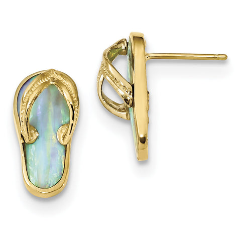14k Polished w/Created White Opal Flip Flop Post Earrings TC985 - shirin-diamonds