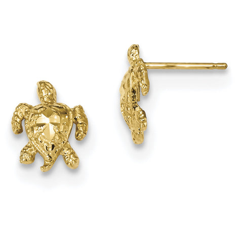 14k Polished Diamond-cut Sea Turtle Post Earrings TC995 - shirin-diamonds