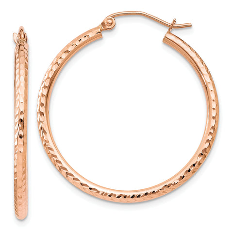 14k Rose Gold Diamond-cut Polished Hoop Earrings TE518 - shirin-diamonds