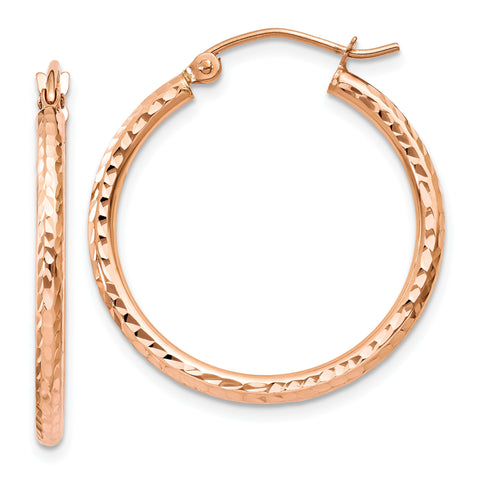 14k Rose Gold Diamond-cut Polished Hoop Earrings TE519 - shirin-diamonds