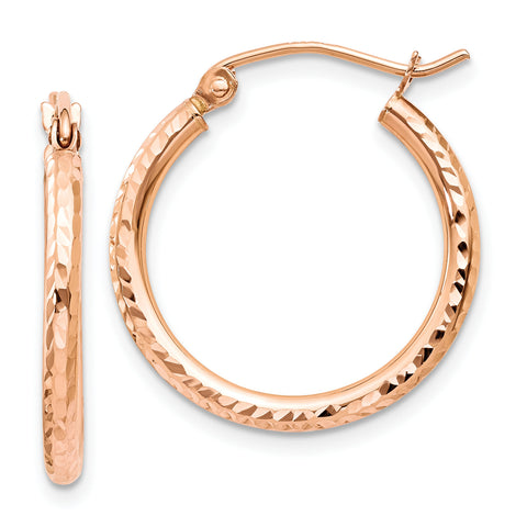 14k Rose Gold Diamond-cut Polished Hoop Earrings TE520 - shirin-diamonds