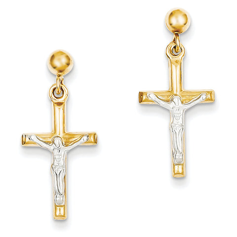 14k Two-tone Hollow Crucifix Earrings TE608 - shirin-diamonds