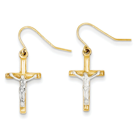 14k Two-tone Polished Crucifix Earrings TE610 - shirin-diamonds
