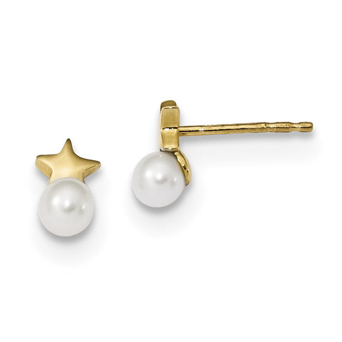 14k Freshwater Cultured Pearl Star Polished Post Earrings TE652 - shirin-diamonds