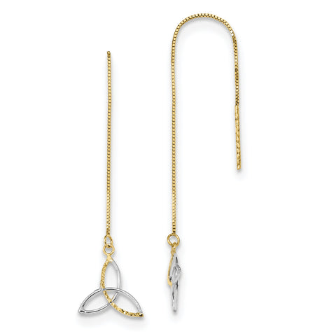 14k w/Rhodium D/C Box Chain Celtic Knot Threader Earrings TE659 - shirin-diamonds