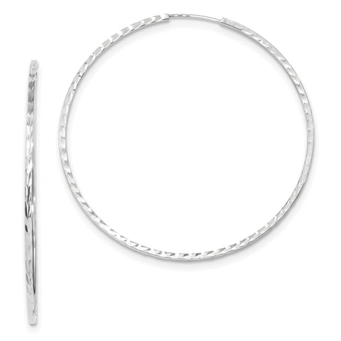 14k White Gold Diamond-cut Square Tube Endless Hoop Earrings TF1002W - shirin-diamonds