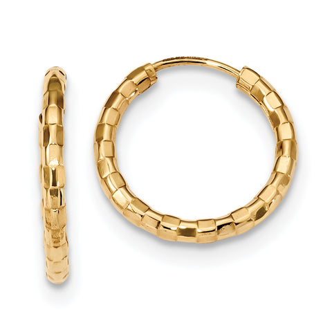 14k Gold Polished Faceted 2.5mm Hoop Earrings TF1008 - shirin-diamonds