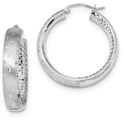 14k White Gold Polished, Satin & D/C In/Out Hoop Earrings TF1045W - shirin-diamonds