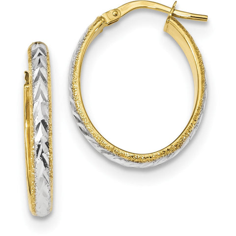 14k Gold & White Rhodium D/C and Textured Hoop Earrings TF1140 - shirin-diamonds