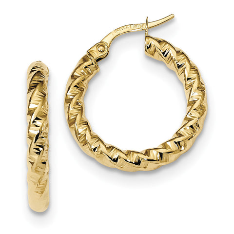 14k Gold Polished 3mm Twisted Hoop Earrings TF1144 - shirin-diamonds