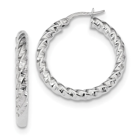 14k White Gold Polished 3mm Twisted Hoop Earrings TF1145W - shirin-diamonds