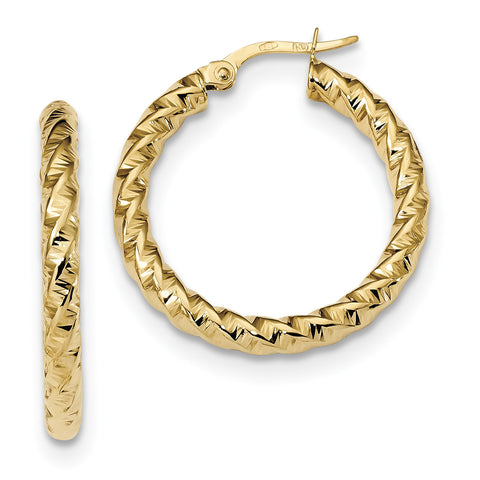 14k Gold Polished 3mm Twisted Hoop Earrings TF1145 - shirin-diamonds