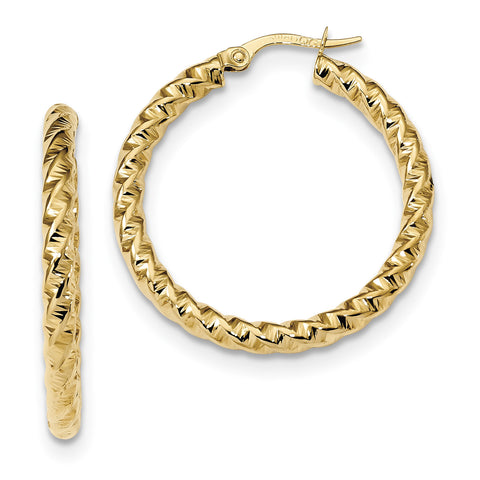 14k Gold Polished 3mm Twisted Hoop Earrings TF1146 - shirin-diamonds