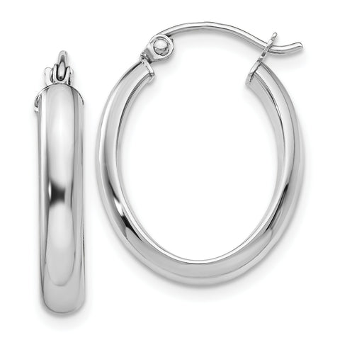 14k White Gold Polished 3.75mm Oval Tube Hoop Earrings TF116 - shirin-diamonds