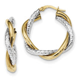 14k Two-tone Polished and Textured Twisted Hoop Earrings TF1183 - shirin-diamonds