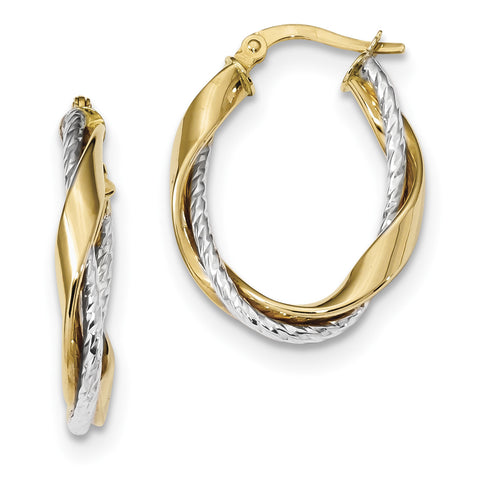 14k Two-tone Polished Rope Twisted Oval Hoop Earrings TF1184 - shirin-diamonds