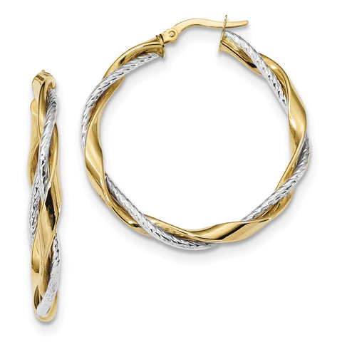 14k Two-tone Polished Rope Twisted Hoop Earrings TF1187 - shirin-diamonds