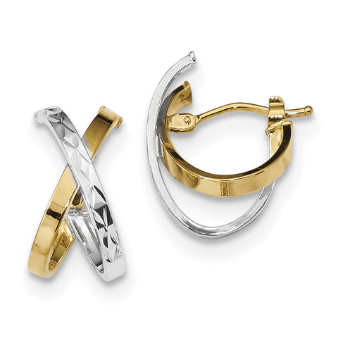 14k Two-Tone D/C & Polished Hoop Earrings TF1201 - shirin-diamonds