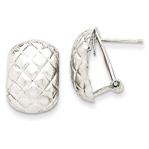 14k White Gold Polished Quilted Omega Back Post Earrings TF210 - shirin-diamonds