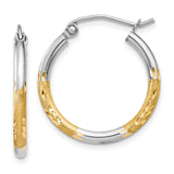 14k & Rhodium 2mm Satin & Diamond-cut Hoop Earrings TF315 - shirin-diamonds