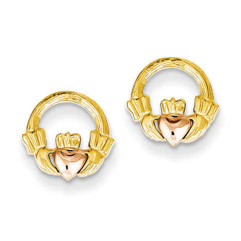 14kTwo-tone Claddagh Post Earrings TF397 - shirin-diamonds