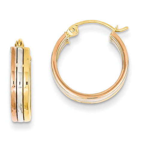14K Tri Color Hoop Earrings TF418 - shirin-diamonds