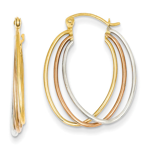 14K Tri Color Hoop Earrings TF460 - shirin-diamonds