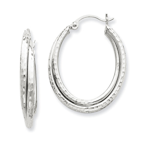 14k White Gold Diamond-cut Polished Oval Hoop Earring TF472 - shirin-diamonds