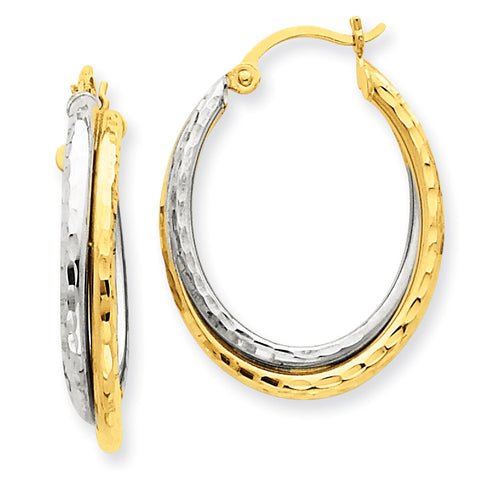 14k Two-tone Diamond-cut Polished Oval Hoop Earring TF477 - shirin-diamonds