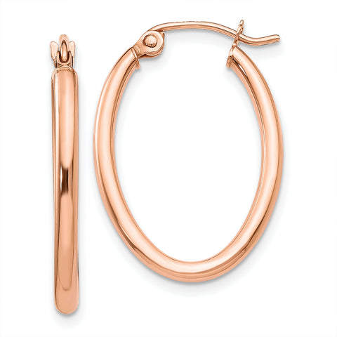 14k Rose Gold Oval Hoop Earrings TF595 - shirin-diamonds