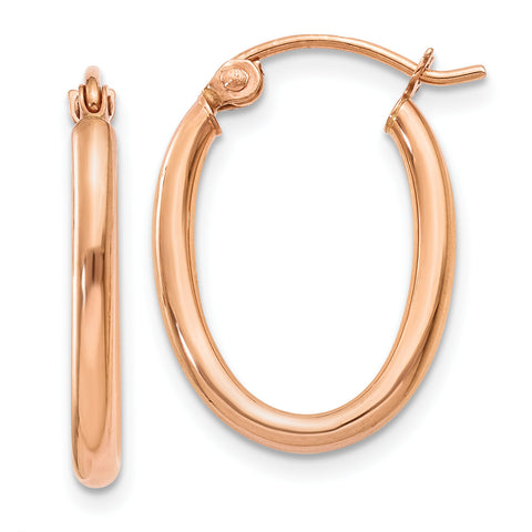 14k Rose Gold Oval Hoop Earrings TF596 - shirin-diamonds