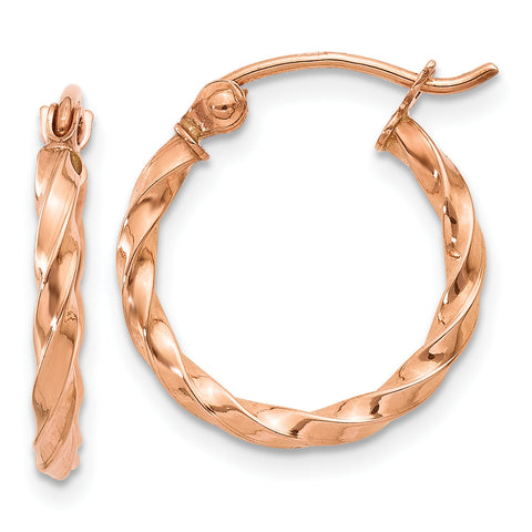 14k Rose Gold Twisted Hoop Earrings TF605 - shirin-diamonds