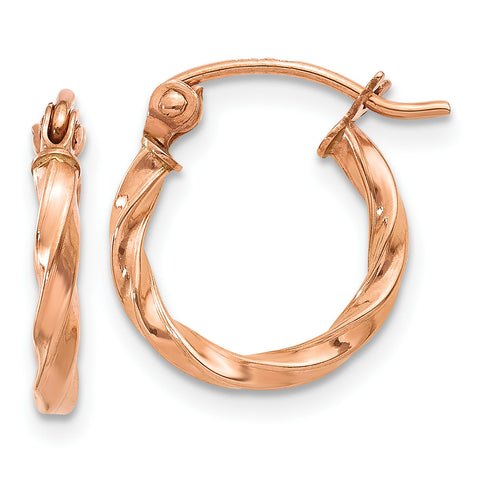 14k Rose Gold Twisted Hoop Earrings TF606 - shirin-diamonds