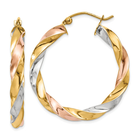 14k Tricolor Light Twisted Hoop Earrings TF654 - shirin-diamonds