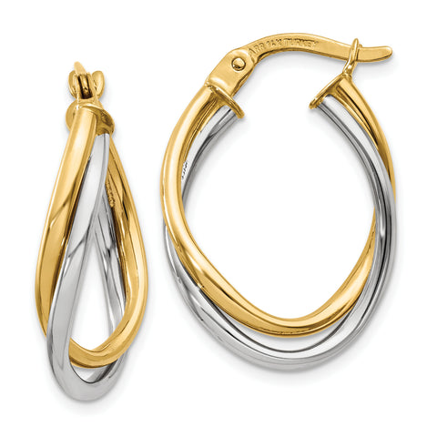 14K Two-Tone Polished Oval Hoop Earrings TF656 - shirin-diamonds