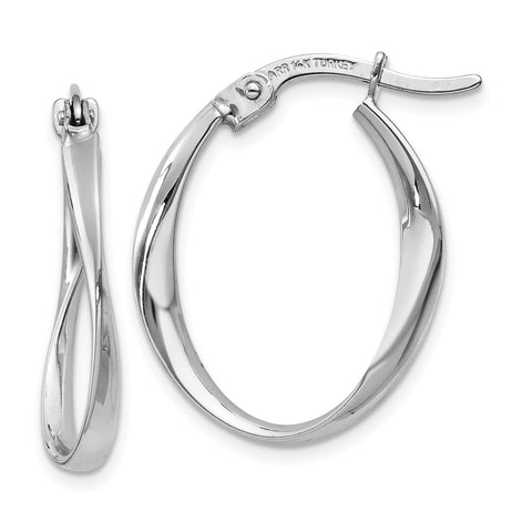 14K White Gold Polished Oval Hoop Earrings TF670 - shirin-diamonds