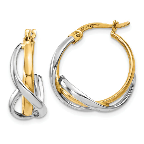 14K Two-Tone Polished Twisted Hoop Earrings TF677 - shirin-diamonds