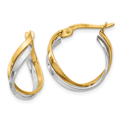 14K Two-Tone Polished Twisted Hoop Earrings TF678 - shirin-diamonds