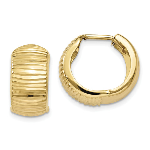 14K Gold Textured and Polished Hinged Hoop Earrings TF775 - shirin-diamonds