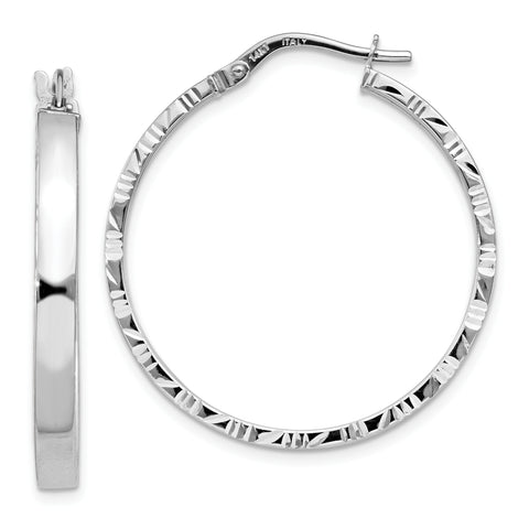 14K White Gold Diamond Cut Edge Polished Hoop Earrings TF817 - shirin-diamonds