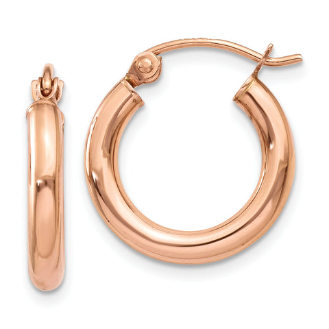 14k Rose Gold Polished Light Weight Small Tube Hoop Earrings TF829 - shirin-diamonds