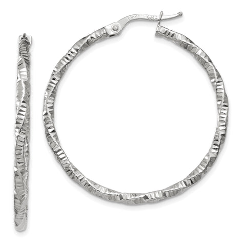 14K White Gold Polished and Textured Hoop Earrings TH673 - shirin-diamonds
