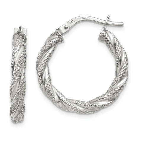 14K White Gold Twisted Textured Hoop Earrings TH690 - shirin-diamonds